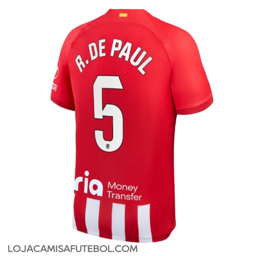 Camisa de Futebol Atletico Madrid Rodrigo De Paul #5 Equipamento Principal 2023-24 Manga Curta